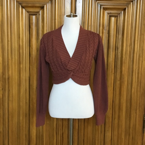 Free People Knit Cropped Emilie Sweater In Cherry Cola - Picture 4 of 16